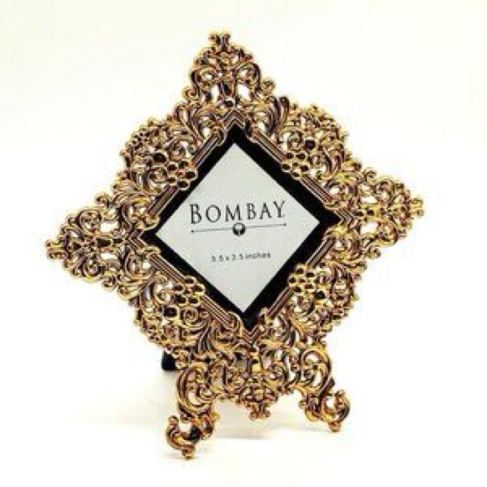New Bombay Company Ornate Vintage Gold Gilt Metal Picture Frame, 3.5 x 3.5 photo